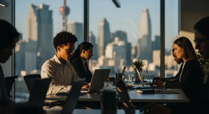 Praktikant arbeitet in einem internationalen Büro