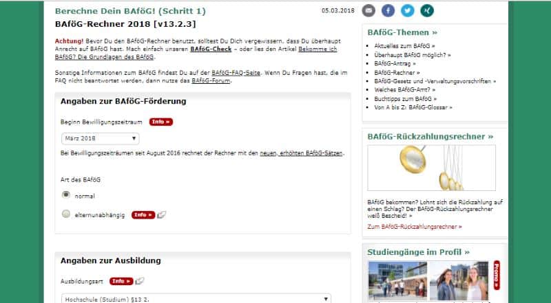 BAföG Rechner von Studis-Online.de